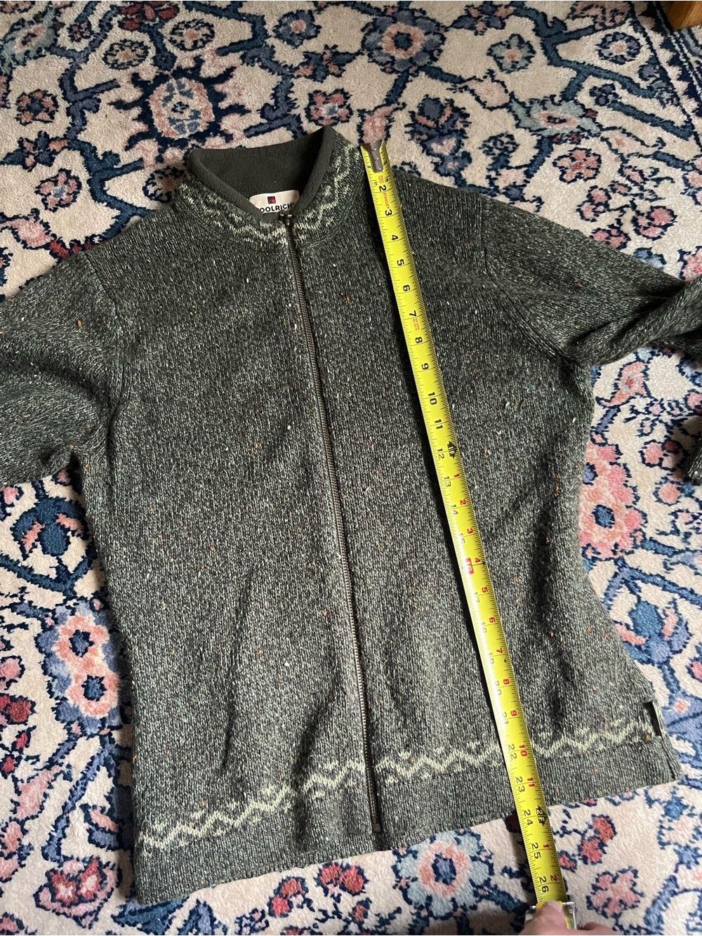Woolrich Women’s Full Zip Dark Loden Heather Green Wool Blend Sweater XS - Picture 6 of 7